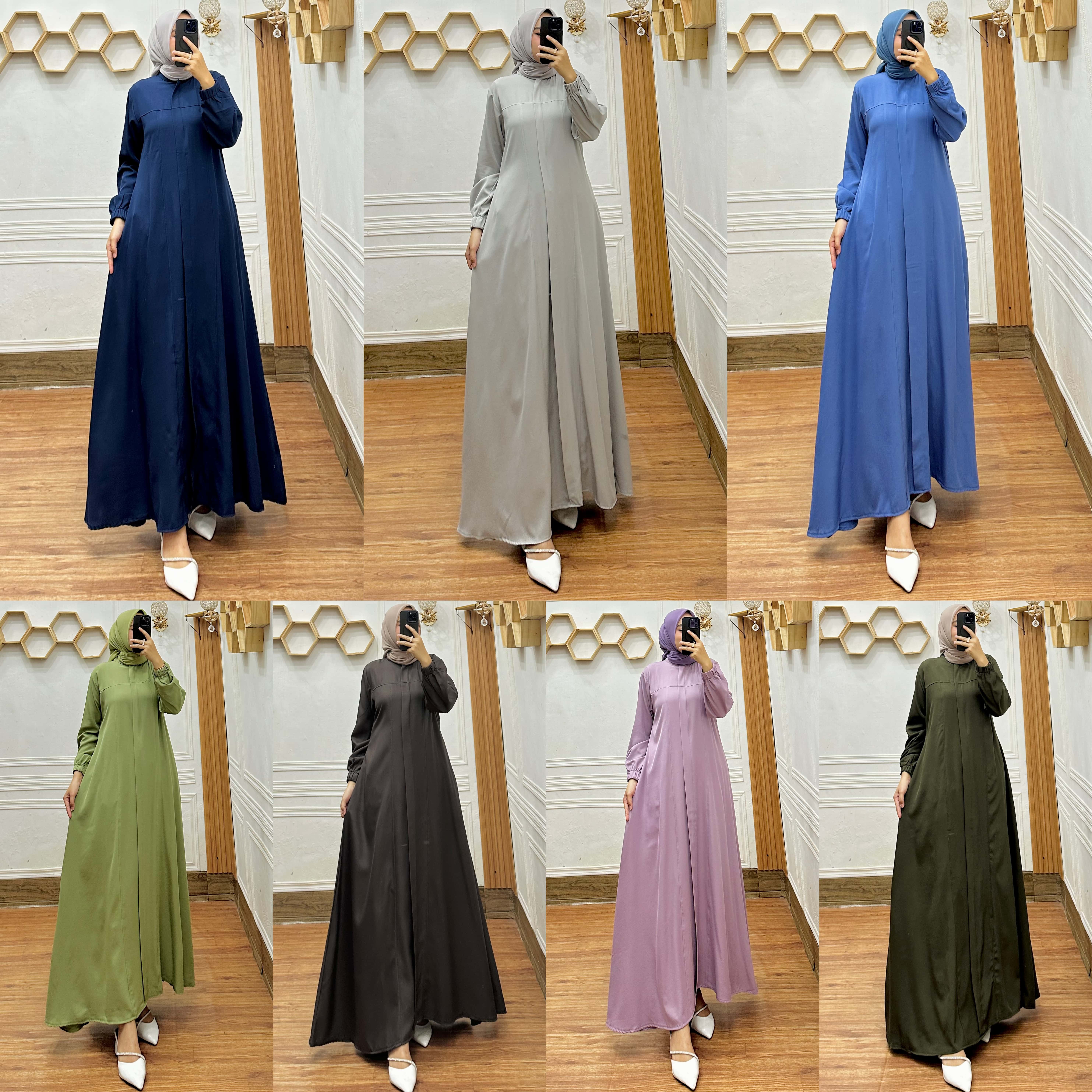 Chandra - Gamis Elsira Shakila Premium Dress Wanita Muslimah Basic Panjang Syari Dewasa Full Katun Simple Mewah Elegan Nyaman Busui Friendly dengan Kantong Tali Pinggang Samping Resleting Depan Lengan Karet Hitam
