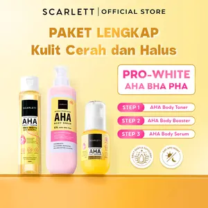 SCARLETT Intense Brightening AHA Body Series - AHA Body Serum / AHA Body Booster / AHA Body Toner PRO-WHITE 7% AHA BHA PHA | Mencerahkan Meratakan Warna Kulit Menghaluskan Tekstur | Solusi untuk Kulit Belang & Kusam