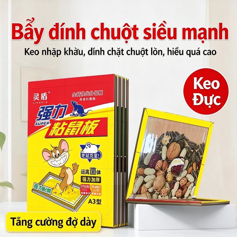 Bẫy chuột dính mạnh mẽ, cỡ lớn, dày dặn và có keo dính, miếng dán diệt chuột trong nhà.