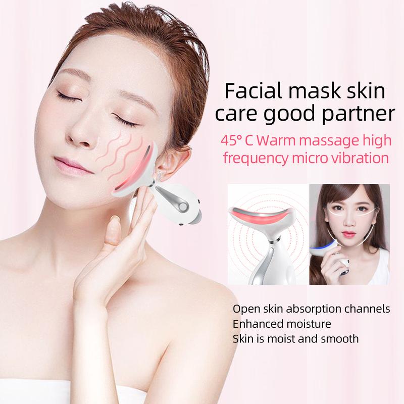 Neck Face Firming Smoothes Wrinkles Tool, Double Chin Reducer Vibration Massager With 3 Color Modes For Wrinkles Appearance And Skin Tightening 3