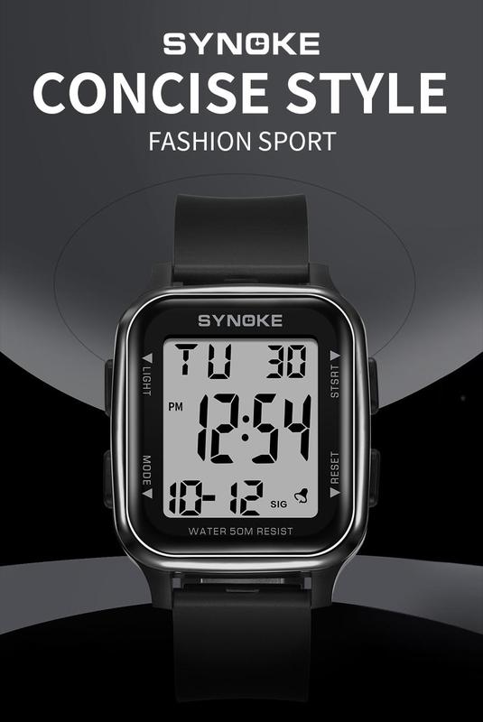 Product Introduction of SYNOKE - นาฬิกาสปอร์ตผู้ชาย กันน้ำ 50M Eletronic LED นาฬิกาปลุกดิจิตอล นาฬิกาข้อมือผู้ชายแบบสบาย ๆ Reloj Hombre 1