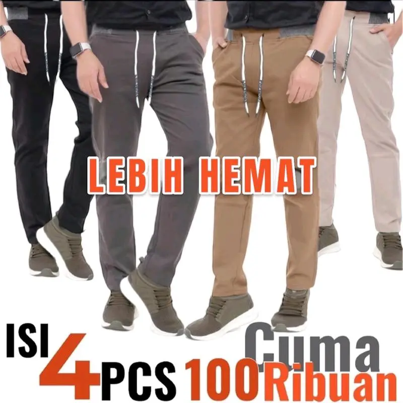 Celana Panjang Cinos Dewasa 4 Pcs - Pinggang Melar, Slimfit Casual Hitam, Cocok untuk Kerja Pria/Cewek Chino Formal Kantor Skinny Cowok Stretch Katun 5
