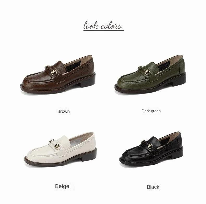 Product Introduction of Super Easy to Wear ~ Real Soft Leather round Toe Vintage Chunky Heel Loafers Women's Spring and Autumn New British Leather Shoes Mid-Heel Shoes 3
