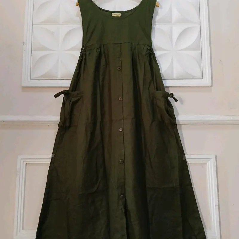 GAMIS OVERALL SAKU KANAN KIRI // HAGIA OVERALL KATUN MOTIF ONLY Linen Muslim Wanita Dress Kancing Panjang Basic Dewasa 3