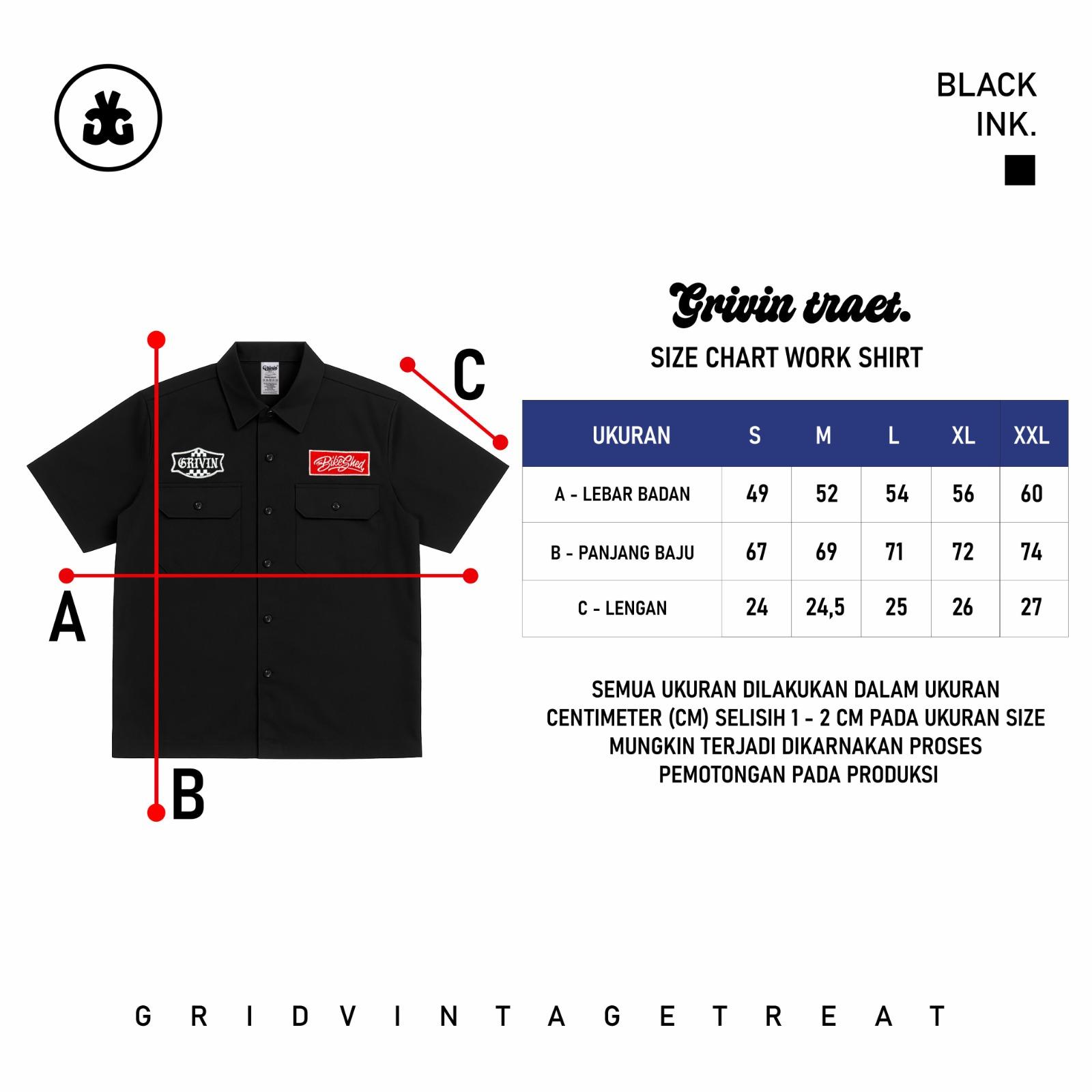 Grivin Workshirt bikeshed Hitam Fit Pendek Pria