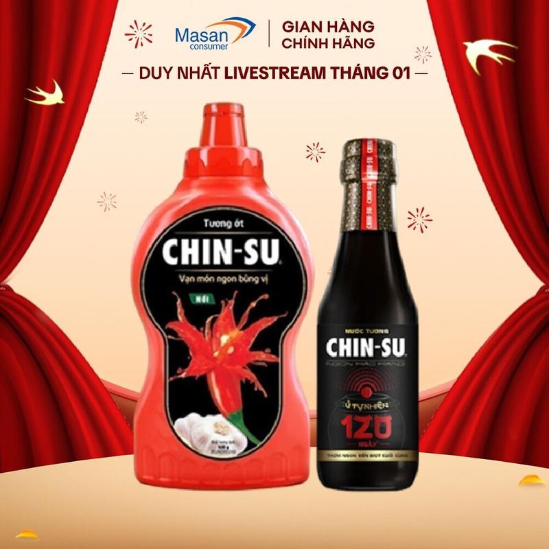 QUÀ KHÔNG HIỆN GIỎ Combo gồm 1 Nước Tương Chin-su ủ tự nhiên 120 ngày 300ml và 1 tương ớt Chin-su 1KG