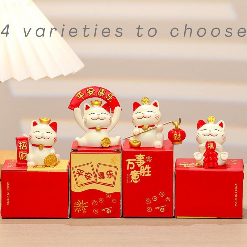 【SG Stock】Fortune Lucky Cat Ornament Chinese Style New Year Mini Car Interior Desktop Home Office Decoration Gift 6
