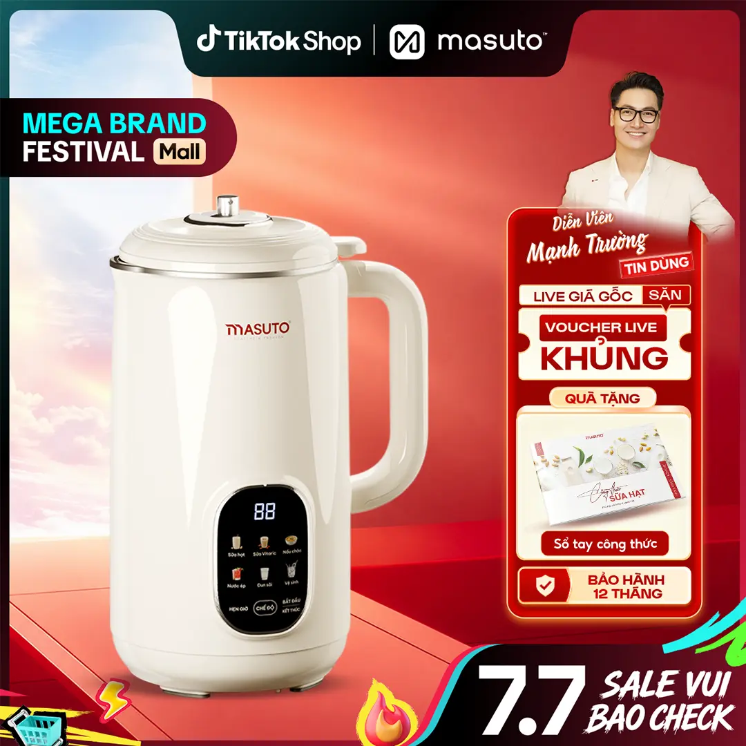 Máy làm sữa hạt Masuto phiên bản Premium MSLOVELUX -Best seller - Nắp áp suất chống trào, Lưỡi Dao 12 cánh xay nấu nhuyễn mịn, Dung tích 1L, Bảo hành 12 tháng