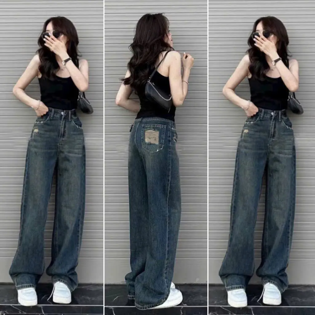 Quần jeans xuông nữ ống rộng rách túi sau hai màu đậm nhạt thích hợp với nấm lùn Pants | BigBuy360 - bigbuy360.vn Quần jeans xuông nữ ống rộng rách túi sau hai màu đậm nhạt thích hợp với nấm lùn Pants | BigBuy360 - bigbuy360.vn