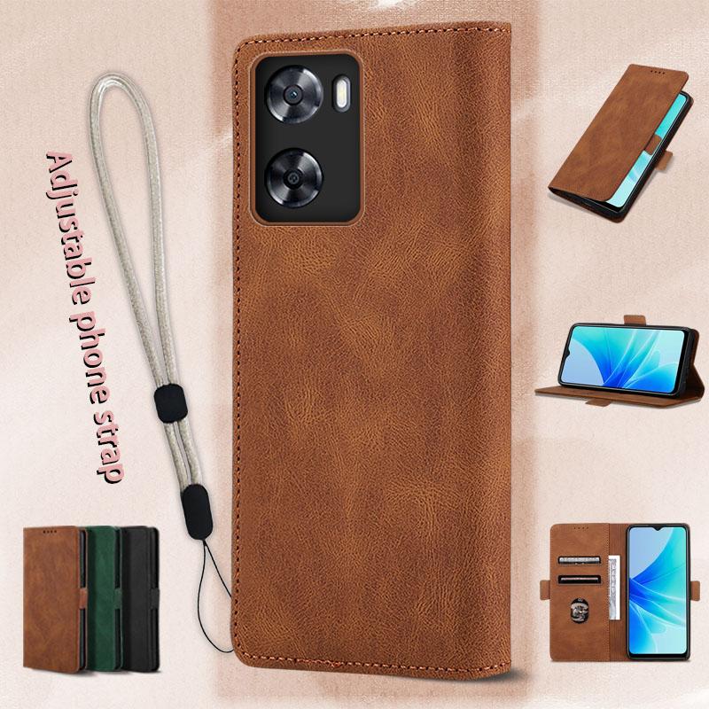 Bao da nắp gập Dành Cho OPPO A57, 4G / A77, 4G, A57e, A57s, A77s, ví, khe cắm thẻ, vỏ có dây buộc điện thoại có thể điều chỉnh