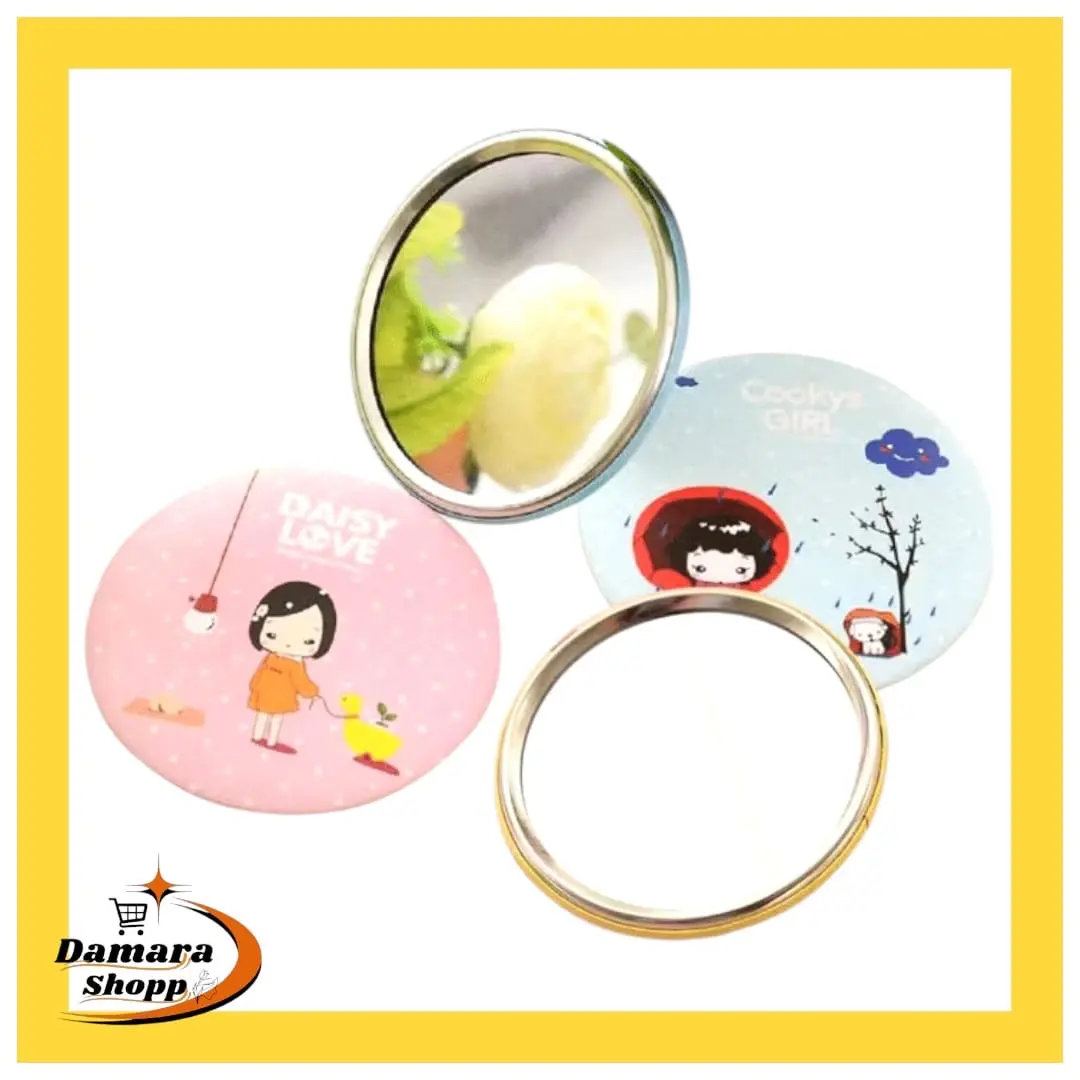 Cermin Bulat Karakter Kaca Cermin Make Up Mini Kaca Traveling Motif Lucu