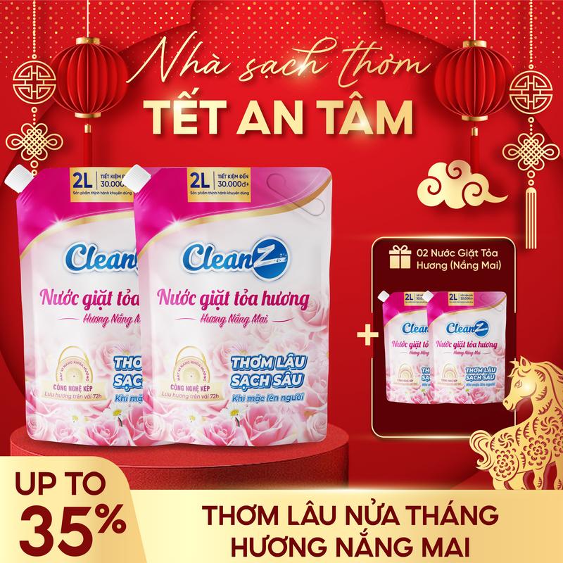   MUA 2 TẶNG 2  Combo Nước Giặt Tỏa Hương CleanZ Công Nghệ Sạch Sâu Lưu Hương Lâu Dài Bảo Vệ Màu Quần Áo Túi Giặt Dung Tích 2L Làm Sạch 