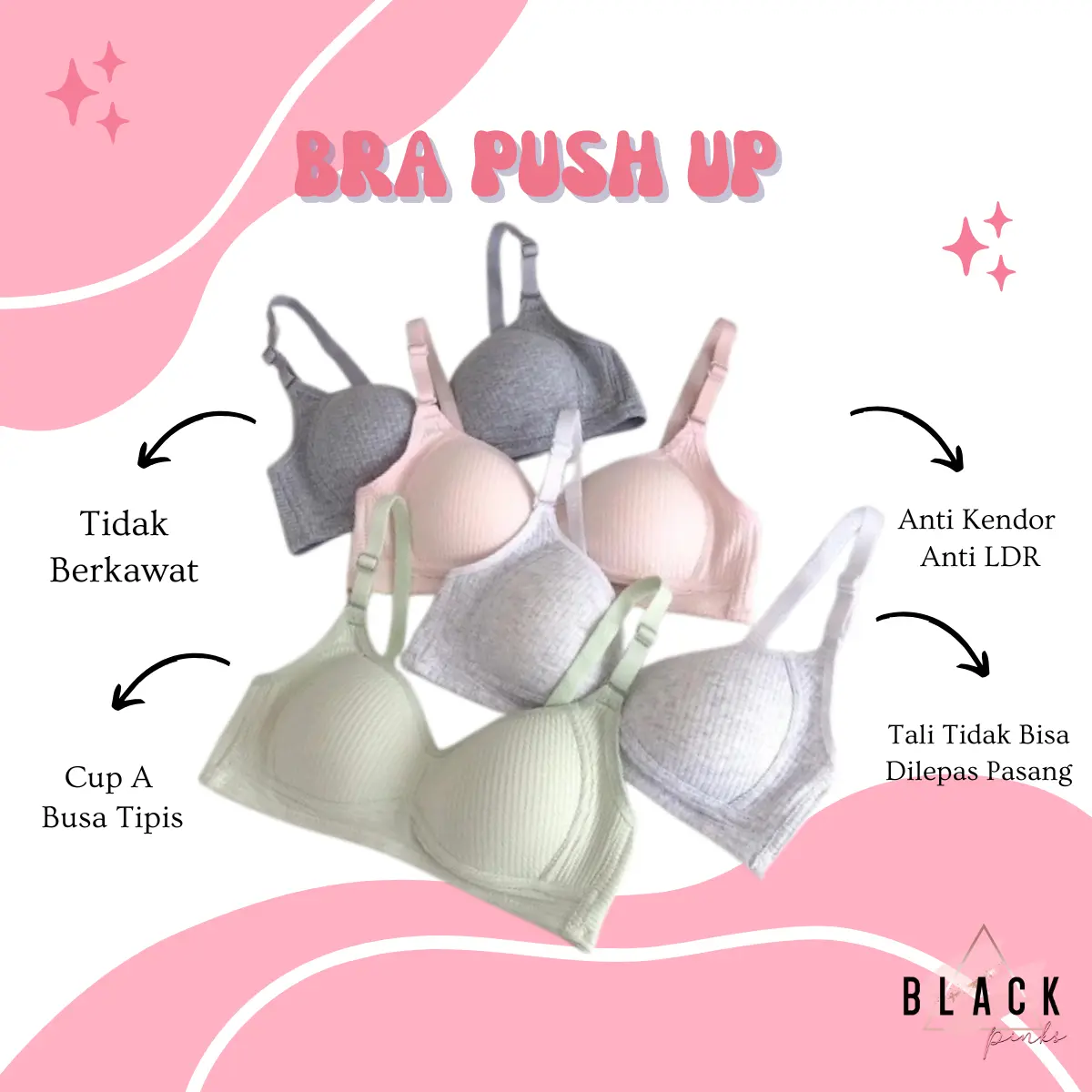 BEST SELLER Bra BH Push Up Busa Tipis Tanpa Kawat Pakaian Dalam Wanita Garis Anti Kendor 9007