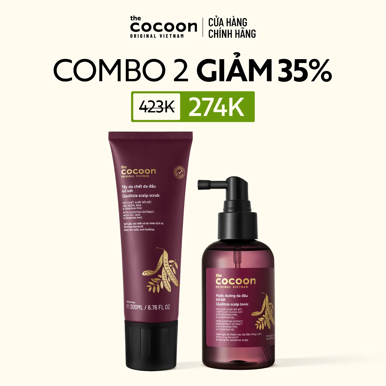 Ảnh đại diện COMBO 1 Nước dưỡng da đầu bồ kết Cocoon 140ml + 1 Tẩy da chết da đầu bồ kết Cocoon 200ml