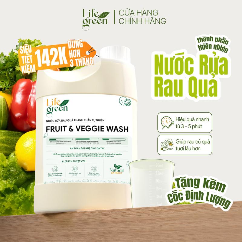 Chai Siêu Lớn - Nước ngâm rửa rau củ quả sinh học LifeGreen - Chiết xuất saponin - 2800ML.