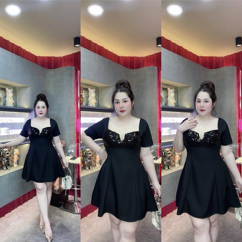 60-90KG  ĐẦM CÚP PHỐI KIM SA SIÊU SANG  DỰ TIỆC  THIẾT KẾ BIGSIZE VƯƠNG NGỌC HÂN Thanh lịch Nữ Women Dress Đi Tiệc