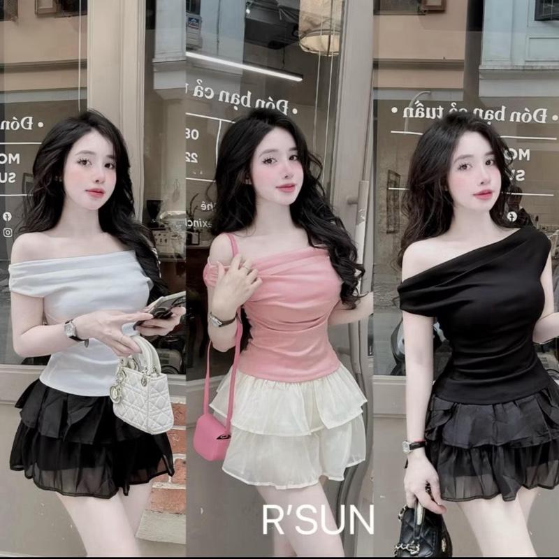 A112a Áo croptop trễ vai cánh dơi nữ áo croptop ngắn tay gợi cảm thun cotton size dưới 53kg
