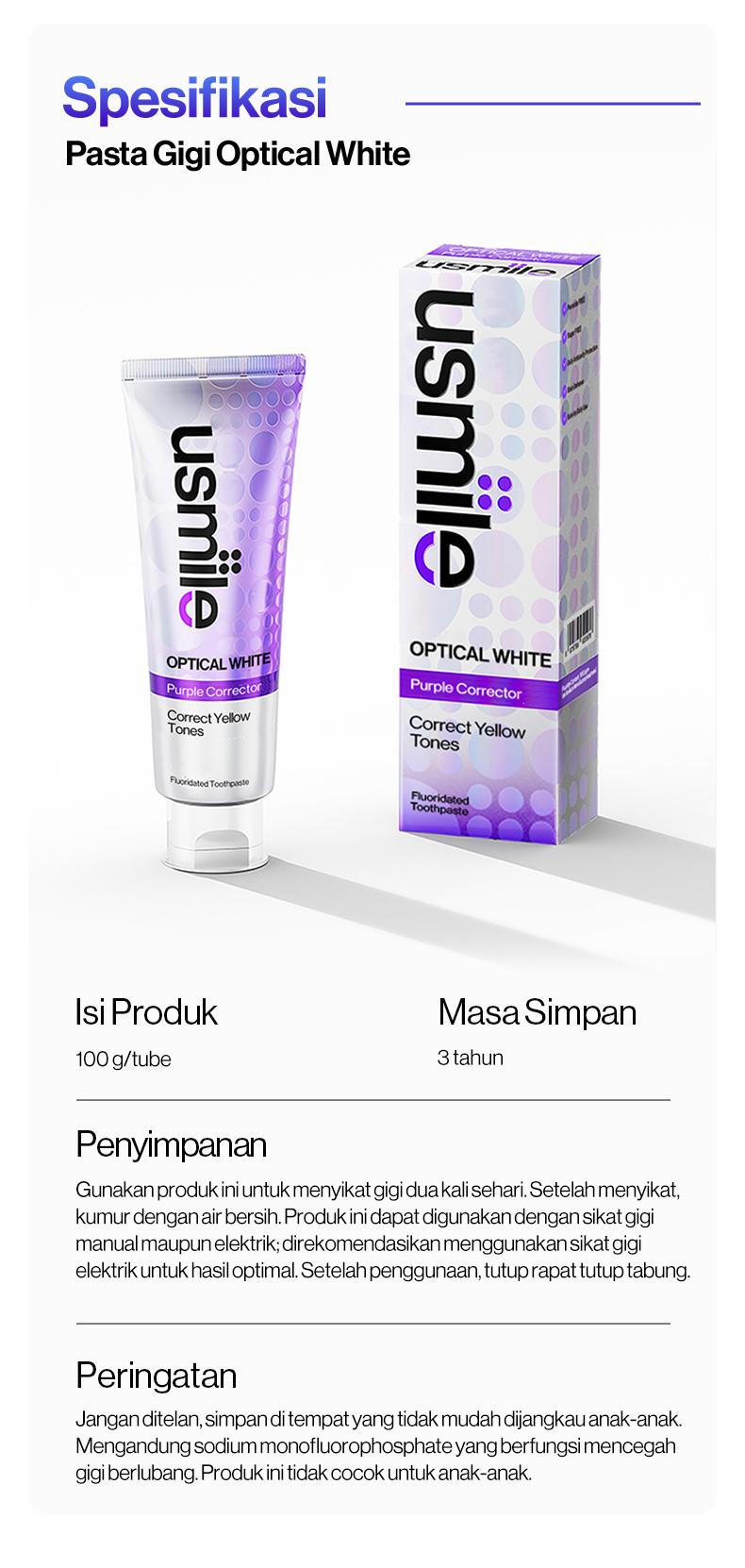 [Ultimate White Trio] usmile Pasta Gigi Optical White 100gr + Fresh White 110gr (Varian Random) + Repair White 100gr + Fresh White 30gr | Purple Whitening Tooth Paste | Menetralisir Noda Kuning Pada Gigi | Memutihkan & Mencerahkan