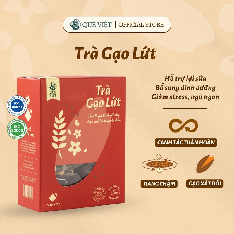 Trà gạo lứt lợi sữa Quê Việt nguyên liệu tự nhiên an toàn, hỗ trợ lợi sữa cho mẹ sau sinh - Hộp 150g (10 túi 15g), 450g (30 túi 15g)