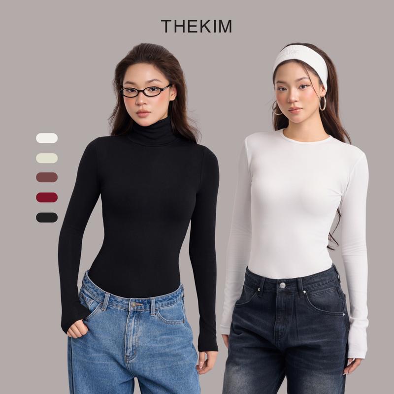 DEAL LIVE ĐỘC QUYỀN THEKIM Áo thun tăm giữ nhiệt cổ lọ dài tay nhiều màu chất thun tăm lót lông áo len tăm cổ cao giữ nhiệt tay dài