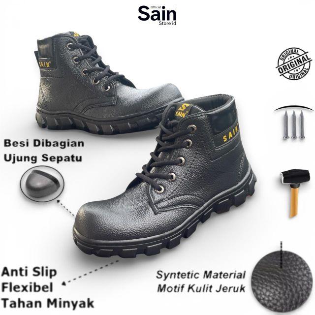 SEPATU SAFETY SAIN BLACK WORKER SEPATU SAFETY BOOTS PRIA ORIGINAL FLEXIBEL TAHAN MINYAK UJUNG BESI