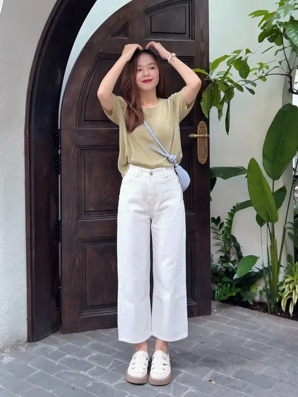 Quần Jean Suông Form Lửng Trắng/Kem/Đen (88cm) LEDA Nữ Nấm Lùn 9 Tấc 1m50 Quần Bò Nấm Lùn Suông Lỡ 1