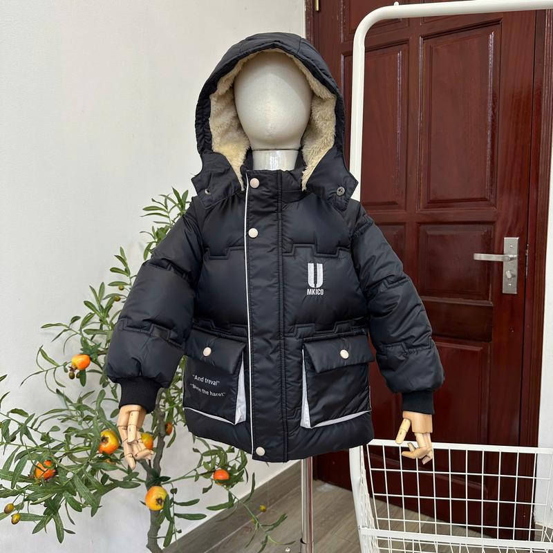 HELLO BOUTIQUE Áo Phao Chần Bông Chữ U lót lông cho bé trai 14-50kg. Trần bông 3 lớp bên trong lót lông mềm mại ấm áp cho mùa đông- Chất liệu vải phao lỳ- Thiết kế túi hộp khỏe khoắn mũ có thể tháo rời