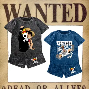 Stelan Wash Anak Unisex OnPiece Depan Logo Luffy One set Anak Stone Wash Set Distro Basic Anak Pria dan Wanita 0ne P1ec3
