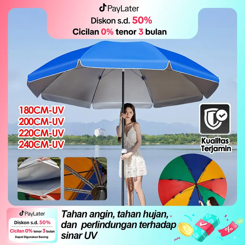 Tenda Payung Event Pantai Cafe 240 cm Dua Lapis Dobel Jari Jumbo Anti UV Anti Angin 0