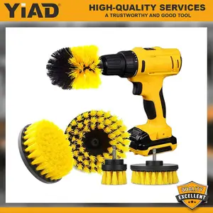Yiad Sikat Pembersih Elektrik dengan Bulu Lembut Kompatibel dengan Bor Elektrik 4 Kepala Sikat untuk Kitchen Bathroom Carpets Tiles Polishing dan Cleaning Drill Brush