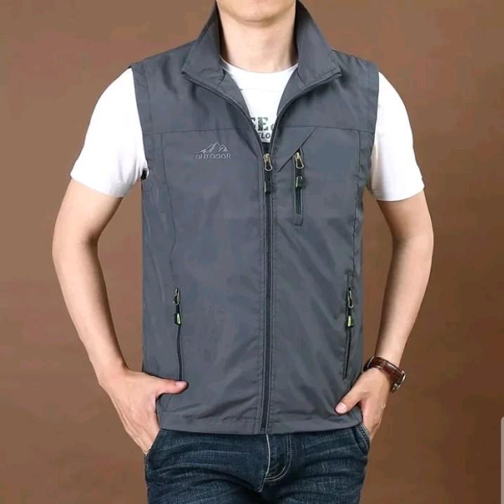 Rompi vest outdoor pria, bahan katun, rompi outdoor terbaru, rompi casual pria dan wanita Hitam Abu Formal 6