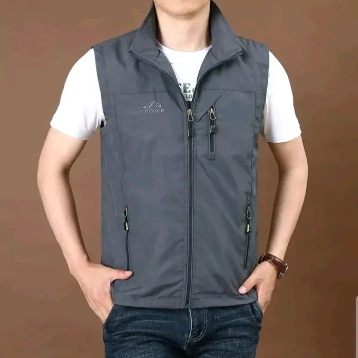 Rompi vest outdoor pria, bahan katun, rompi outdoor terbaru, rompi casual pria dan wanita Hitam Abu Formal 6