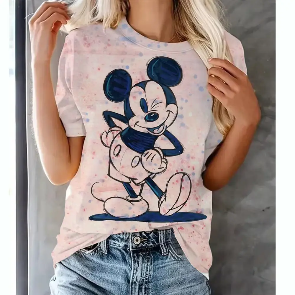 2024 new cute women's Mickey Mouse printed T-shirt summer fashion trend women's shirt cartoon Minnie women's top kawaii clothing Womenswear Lingerie