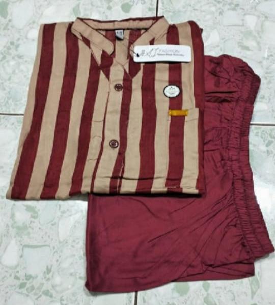 GRATIS ONGKIR SETELAN WANITA MOTIF SALUR // SET WANITA TERBARU // ONE SET PENJAMAS KEKINIAN TERMURAH Baju Katun setelan  wanita setelan  andin Celana Kancing Karet Nyaman Panjang Garis Lembut Atasan Dewasa Linen Tunik 4