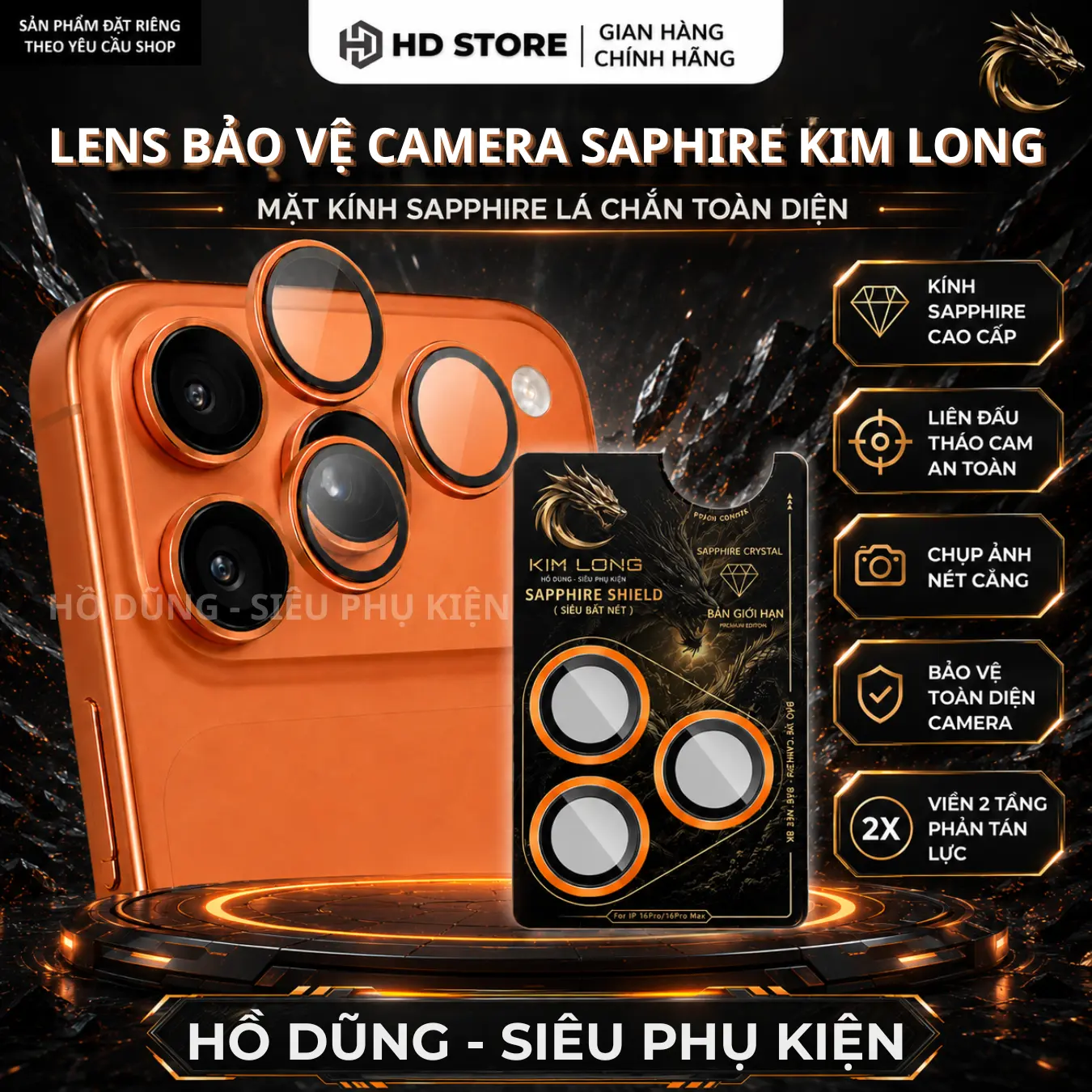 Bảo Vệ Camera KIM LONG SAPPHIRE LUXURY EDITION –  Cao Cấp | Hoàn Thiện Tinh Xảo - Giống Cam Zin 99% – Chống Trầy Xước – Không Ảnh Hưởng Chất Lượng Ảnh