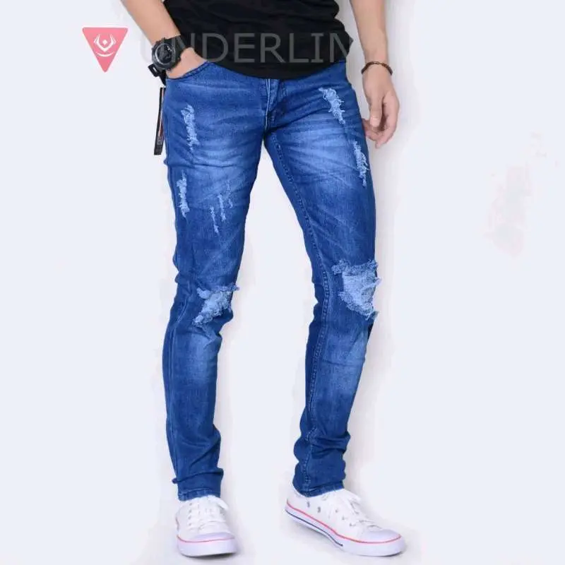 Celana Jeans sobek lutut robek ripped Hitam destroy premium 1