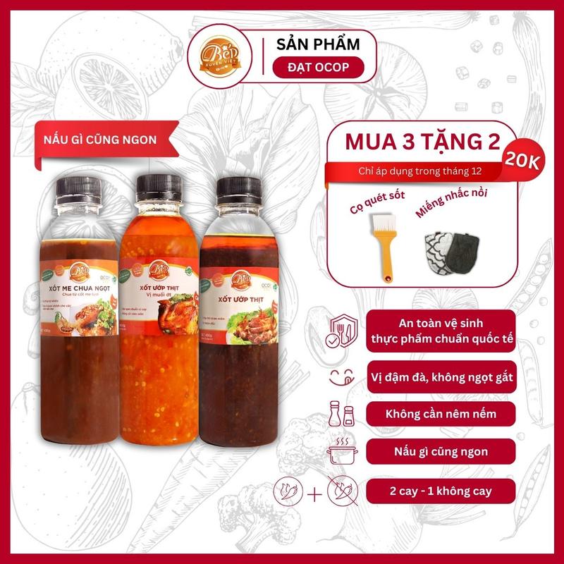 Combo 3 chai Bữa Ăn Lẩu Nướng Xốt ướp thịt nướng BBQ & vị Muối Ớt Xốt me chua ngọt 400gr Nước Xốt Gia Vị Nước Sốt