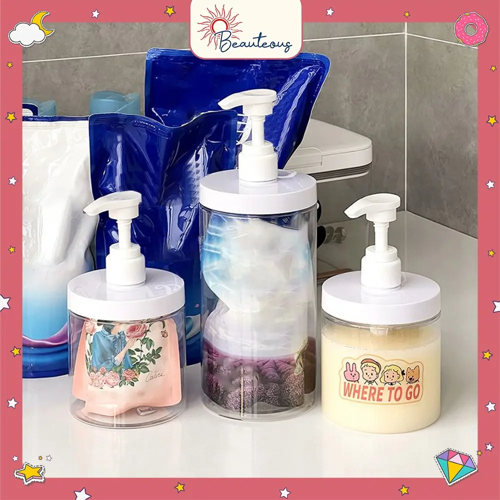 Botol Pump Sabun Cair Refil Praktis Transparan Tempat Detergent Pewangi Cair Sabun Kamar Mandi