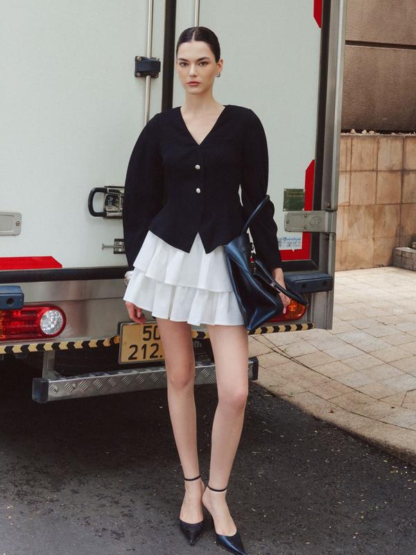 JOVEN Chân Váy Nữ Nolan 2 Tầng Nhún Đổ Có Lót Thun Quần