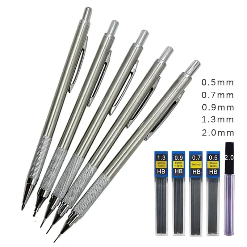 0.3 0.7 0.9 2.0mm Mechanical Pencil Set Full Metal Art Drawing Painting Automatic Pencil with Leads Office School Supply