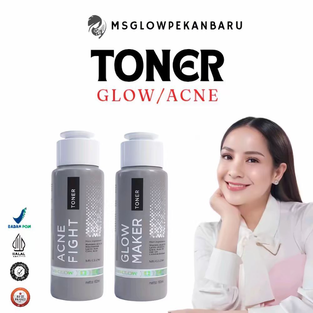 MS GLOW - FACE TONER ACNE FIGHT / GLOW MAKER EXFOLIATING TONER  Perawatan Wajah Mencerahkan
