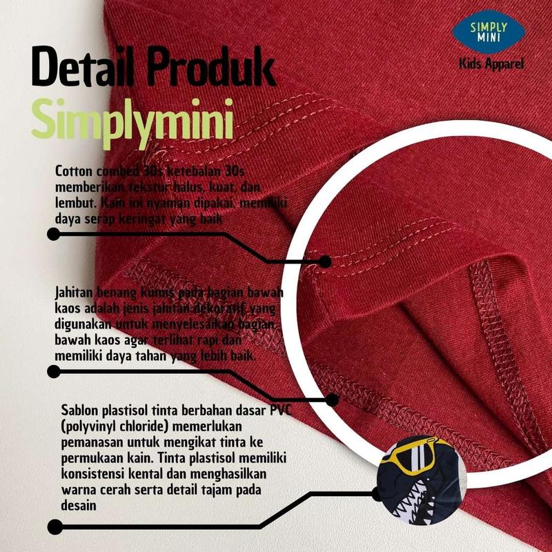 Simplymini 009 Atasan Kaos Anak Laki Laki Lengan Pendek Sablon Depan Stripes Series Warna Maroon 4