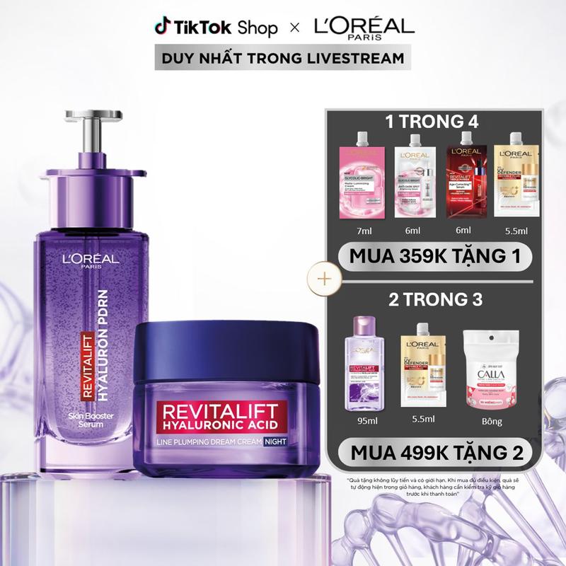 VB_Bộ serum PDRN tổng hợp sinh học & kem đêm HA cấp ẩm, căng bóng da L'Oréal Paris Revitalift Skin Booster 30ml, 50ml