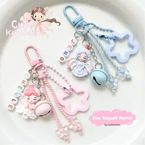 Gantungan Keychain Karakter Peri Tidur Pink Ada Lonceng Bunyi REQUEST NAMA Gantungan Tas Hp Lucu Pinky Pastel Aksesori Handmade Unik Cocok Sebagai Kado Souvenir Murah BEST SELLER