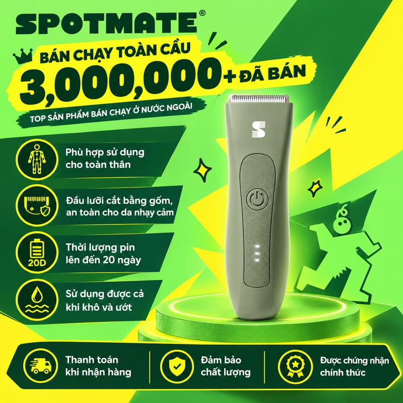 MANSPOT Máy tỉa lông cơ thể & vùng kín cho nam 4 trong 1–lưỡi bằng gốm thân thiện với da, động cơ mạnh mẽ 7000 vòng/phút, chống nước IPX7, sạc IEC-C7, sử dụng được cả khi ướt và khô, thời lượng pin lên đến 20 ngày, phù hợp để du lịch và làm quà tặng