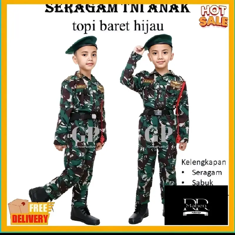 kostum & aksesori Seragam TNI Anak Baret Hijau - Kostum Anak Laki-Laki - Fashion Baju Pakaian 2