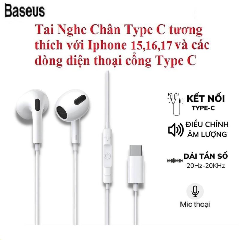  Tai Nghe Nhét Tai Chân Type C Chính Hãng Baseus Encok C17 Có Mic Âm Thanh Chất Lượng Cao dùng cho các dòng máy cổng Type C 