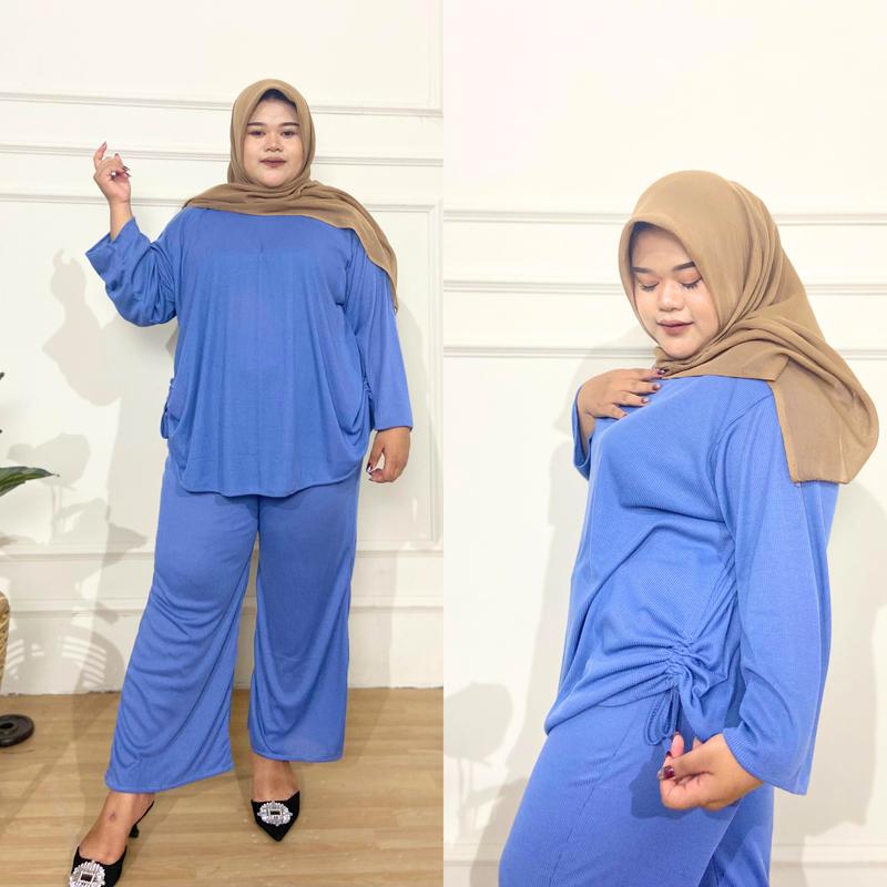 LA - LAURA Set Celana Serut Wanita Rib JUMBO Nyaman dan Melar One Set Wanita Halus Bigsize Setelan Daily terbaru 5