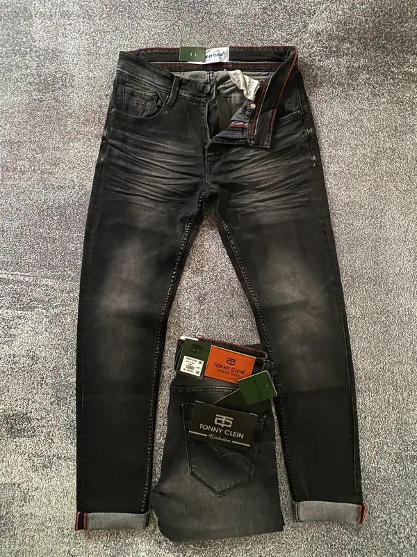 Celana Panjang Pria Tonny Clein Jeans Original Model Ringkel Stretch Skinny Warna Denim Wash Sedang Hitam 2
