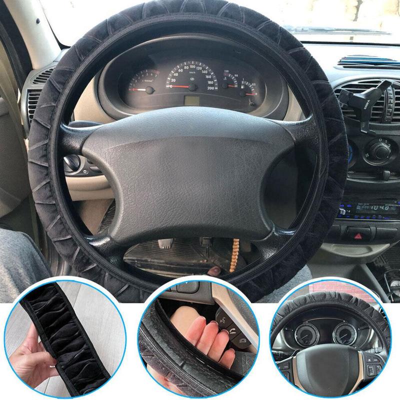 Product Introduction of 7 Colors Short Plush Car Steering Wheel Cover Universal Winter Warm Elastic Band Grip Protective Cover 32